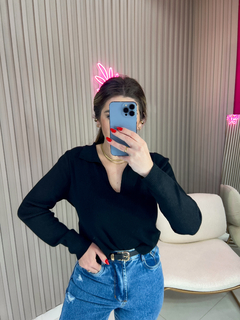 Cropped polo TRICOT modal importado (preta) - comprar online