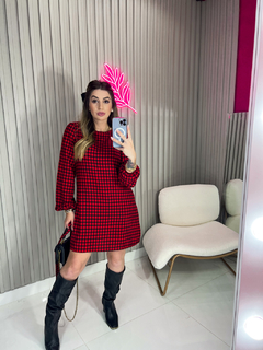 Vestido/macaquinho xadrez crepe duna (vermelho/preto) - - comprar online