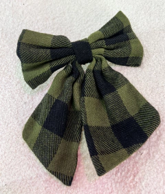 Laço de cabelo linho xadrez (verde militar e preto) - comprar online