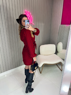 Vestido/macaquinho xadrez crepe duna (vermelho/preto) - na internet