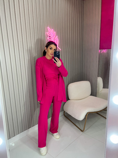 CONJUNto trio Mimi Kimono + regata + calça tricot modal importado (pink) - Jordanna Galia Store