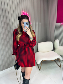 Vestido/macaquinho xadrez crepe duna (vermelho/preto) - - Jordanna Galia Store