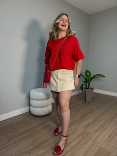 T-shirt maxi over strass prata (vermelha)