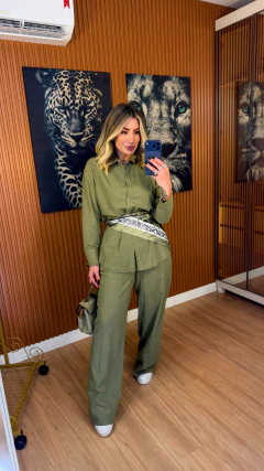 CONJUNTO tatiana camisa+ lenço e pantalona linho de algodão (verde oliva) - comprar online