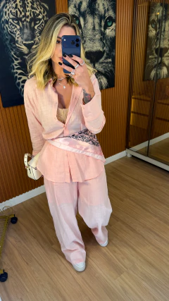 CONJUNTO tatiana camisa+ lenço e pantalona linho de algodão (rosa bebe) - comprar online