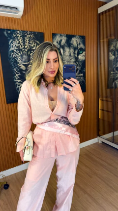 CONJUNTO tatiana camisa+ lenço e pantalona linho de algodão (rosa bebe) na internet