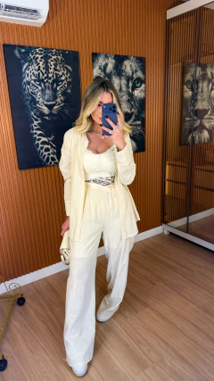 Imagem do CONJUNTO tatiana camisa+ lenço e pantalona linho de algodão (off white)