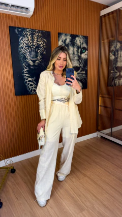 CONJUNTO tatiana camisa+ lenço e pantalona linho de algodão (off white)
