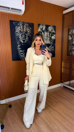 CONJUNTO tatiana camisa+ lenço e pantalona linho de algodão (off white) - comprar online