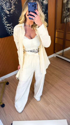 Imagem do CONJUNTO tatiana camisa+ lenço e pantalona linho de algodão (off white)