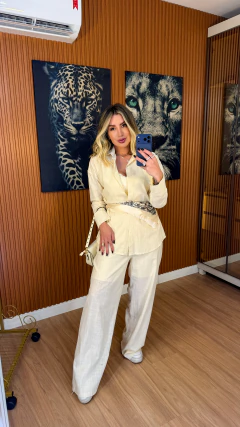 CONJUNTO tatiana camisa+ lenço e pantalona linho de algodão (off white) - comprar online