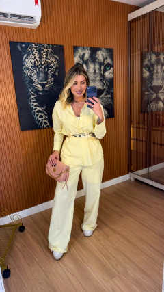 CONJUNTO tatiana camisa+ lenço e pantalona linho de algodão (amarelo pastel) - loja online
