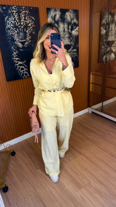 CONJUNTO tatiana camisa+ lenço e pantalona linho de algodão (amarelo pastel) - comprar online