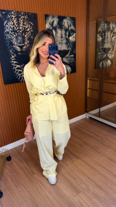 CONJUNTO tatiana camisa+ lenço e pantalona linho de algodão (amarelo pastel) na internet