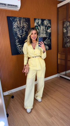CONJUNTO tatiana camisa+ lenço e pantalona linho de algodão (amarelo pastel) - Jordanna Galia Store