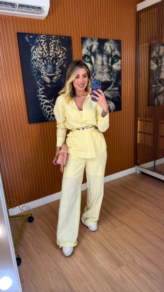 CONJUNTO tatiana camisa+ lenço e pantalona linho de algodão (amarelo pastel) - comprar online