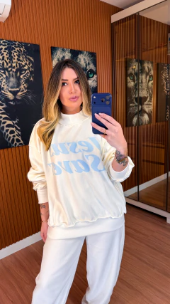 Imagem do Blusa jesus saves oversize moletom flanelado (off white/azul)