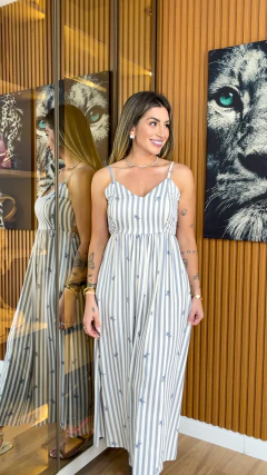 Imagem do Vestido Vegan alcinha viscolynho (listrado azul jeans)