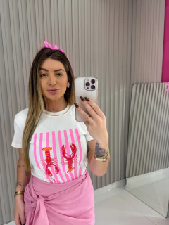 T shirt lasgosta (off white e rosa) - loja online