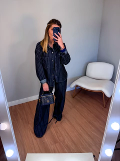 Camisa Malu linear jeans (lavagem média) - Jordanna Galia Store