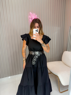 Cinto coração boho (preto/fivela prata envelhecido) - Jordanna Galia Store