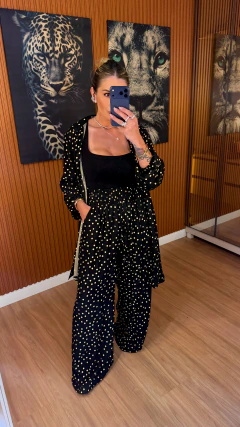 Conjunto Lorena manga longa alongado viscolynho (preto poa) na internet
