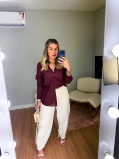 Camisa basic linho (vinho) - Jordanna Galia Store