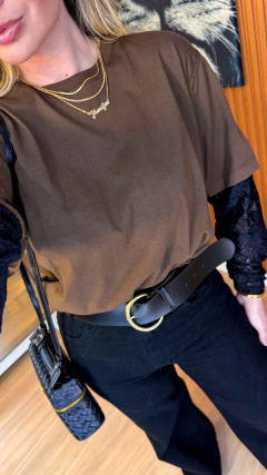 Maxi T-shirt com manga de renda (marrom) na internet