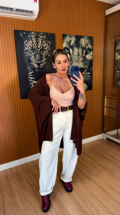 Kimono betina oversize tricot modal susan zheng (marrom cafe) na internet