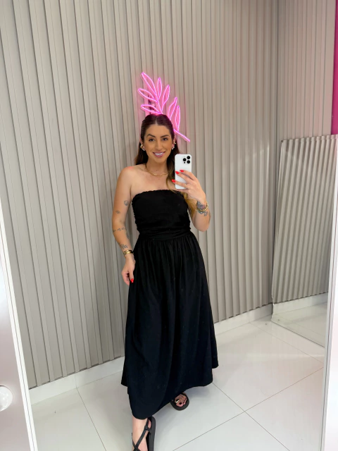 Vestido Carine crepe alfaiataria marrante (preto) - comprar online