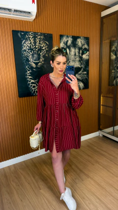 Vestido louise alongado viscolynho (vermelho risca de giz) - loja online