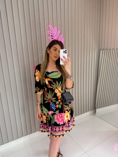 Vestido Thayla curto viscolynho (floral preto)