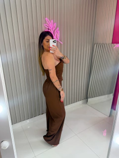 Macacao Gabriela crepe alfaiataria (marrom) - Jordanna Galia Store