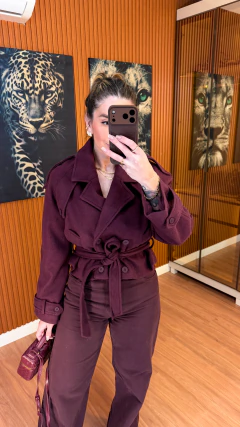 CASACO mylena trench coat curto lã batida (vinho) - loja online