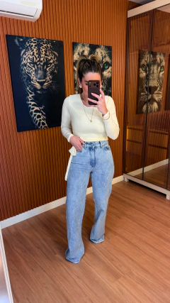 CALÇA wideleg strass jeans lavagem clara - comprar online