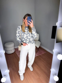 Blusa onça tricot mousse (mescla/off white) - Jordanna Galia Store
