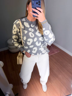 Blusa onça tricot mousse (mescla/off white) na internet