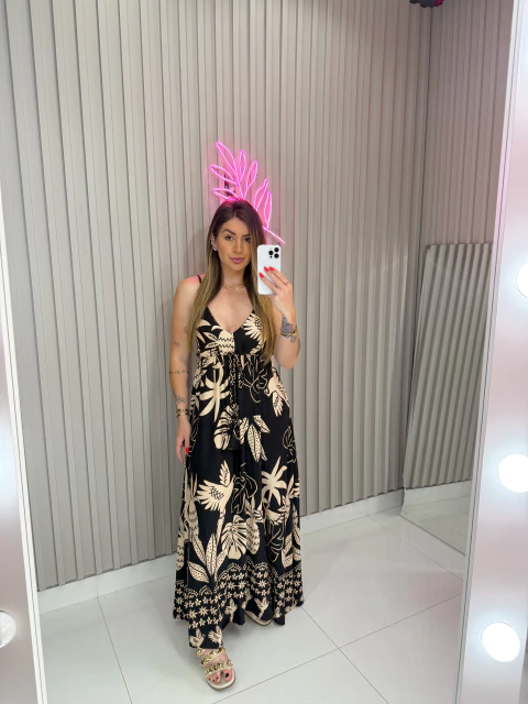 Vestido Thabatta tricoline (preto/cru) - comprar online