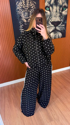 PRÉ VENDA 28.07 CONJUNTO Aurora crepe texturizado (preto poa) - comprar online