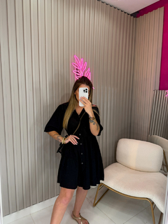 Vestido Lowe manga curta viscose (preto liso)