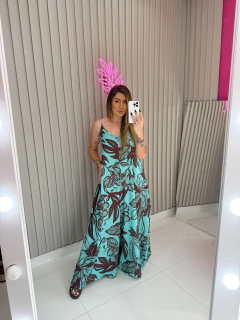 MACACÃO darth crepe silk (marrom e menta) - Jordanna Galia Store