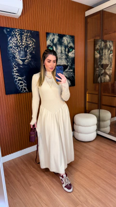 Pré venda 27/07 Vestido Camila mangas longa midi tricot modal premium (areia) - Jordanna Galia Store