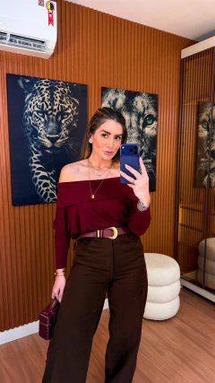 Blusa alana ombro a ombro manga longa renda viscolycra (vinho) - comprar online