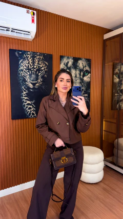 CASACO hanna trench coat curto GABARDINE (marrom) - Jordanna Galia Store
