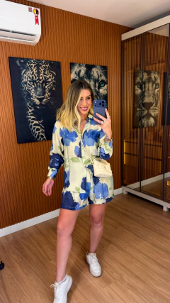 CONJUNTO flowers camisa +short poliviscose (azul)