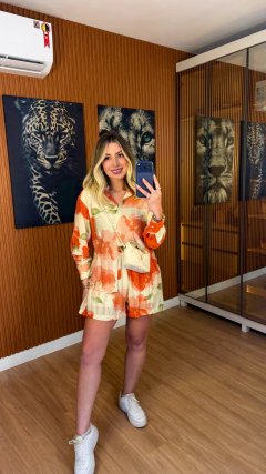 Imagem do CONJUNTO flowers camisa +short poliviscose (LARANJA)