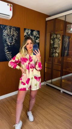 CONJUNTO flowers camisa +short poliviscose (pink) - Jordanna Galia Store