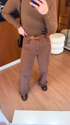 CALÇA wideleg risca de giz sarja com elastano (MARROM COBRE/TERRACOTA) - comprar online