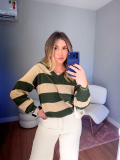 Blusa Nicoly polo tricot fang (verde militar e areia) - comprar online