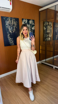 Imagem do SAIA bem gode midi gabardine (rosa bebe)